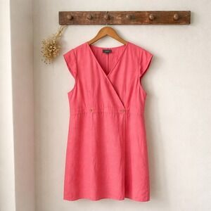 J.Crew Pink Linen Cupro Faux Wrap Flutter Sleeve Dress Size 20 Spring Preppy